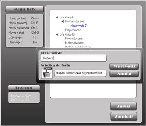 Lista testów - dodajemy plik z testem