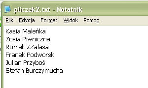 Przykładowy plik z listą uczniów